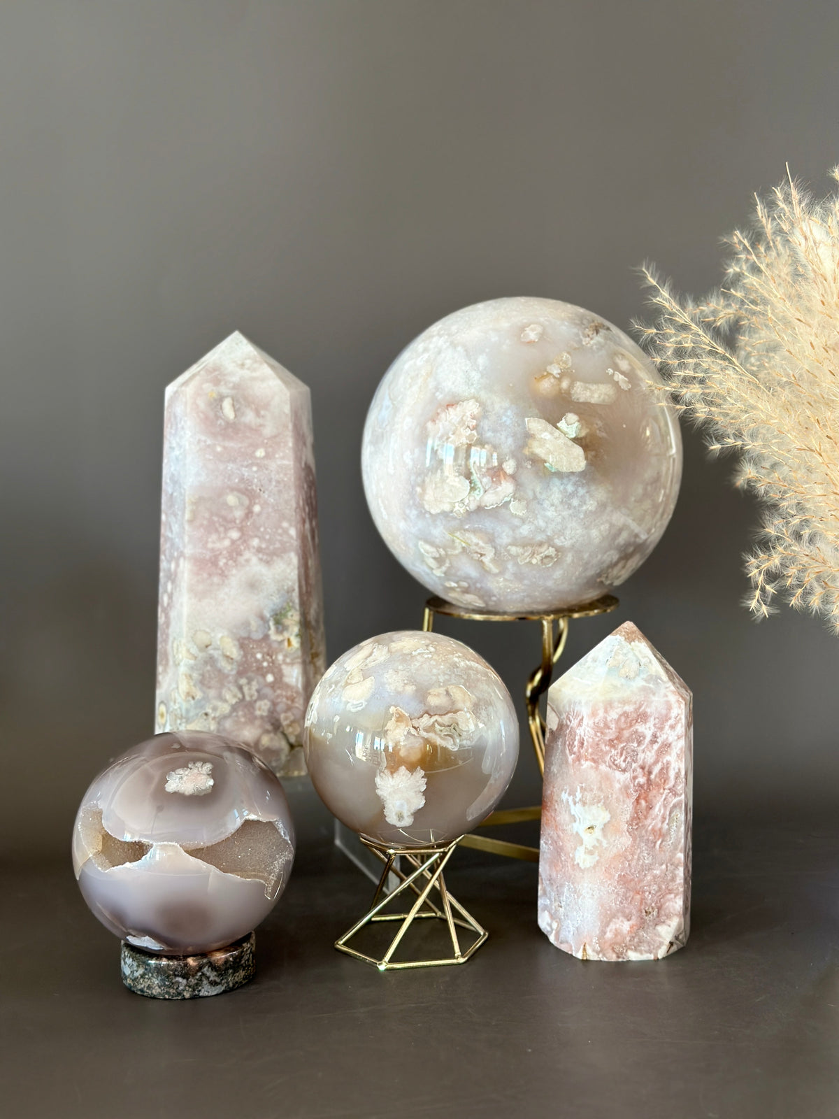 CINDERELLA Pale Pink Quartzy Flower Agate Statement Sphere 135mm
