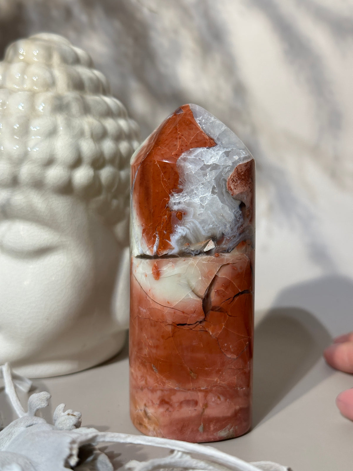 Tiffany Stone from Utah — Rare Creamy Coral Red & Pale Green Eggshell Beauty