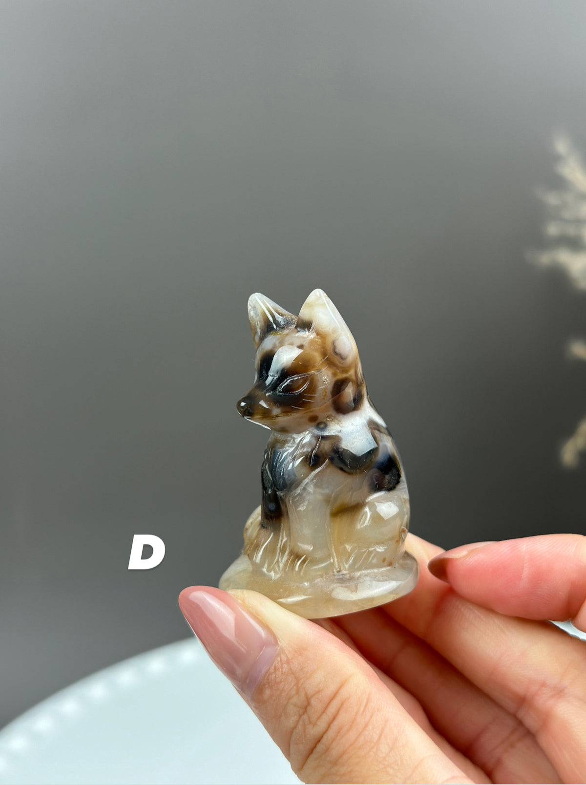 Black Flower Agate Small Crystal Fox Carvings