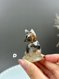 Black Flower Agate Small Crystal Fox Carvings