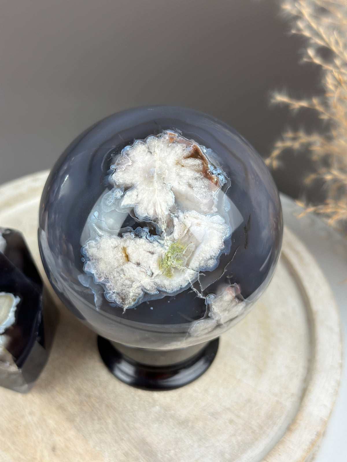 GEORGIA Black Flower Agate Sphere 81mm // 3.2”