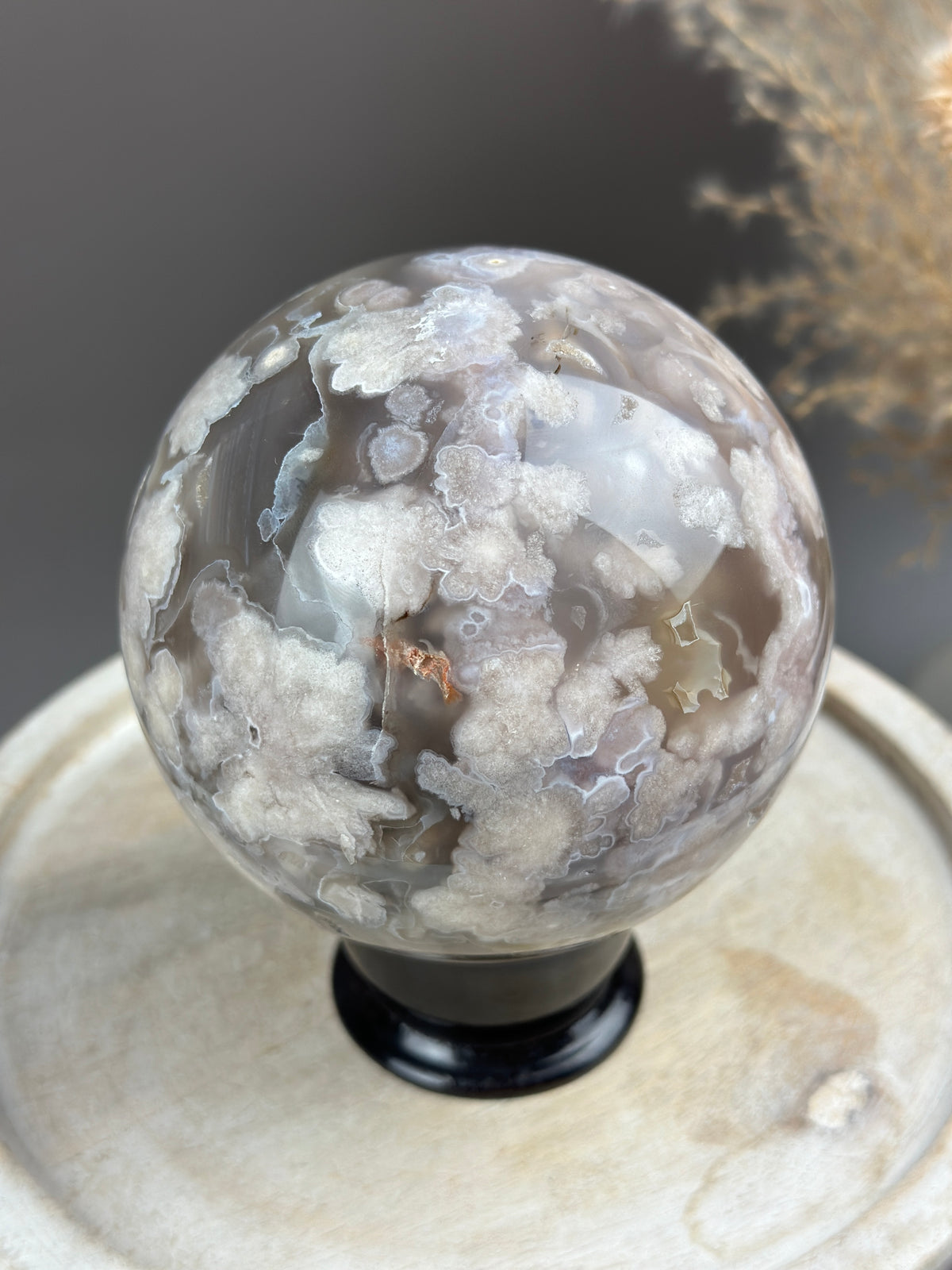 AGATHA Moody & Airbrushed Flower Agate Sphere 93mm // 3.6”