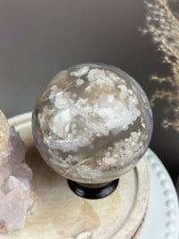 FLEUR Golden Taupe & Blue Banded Statement Flower Agate Sphere 95mm // 3.75”