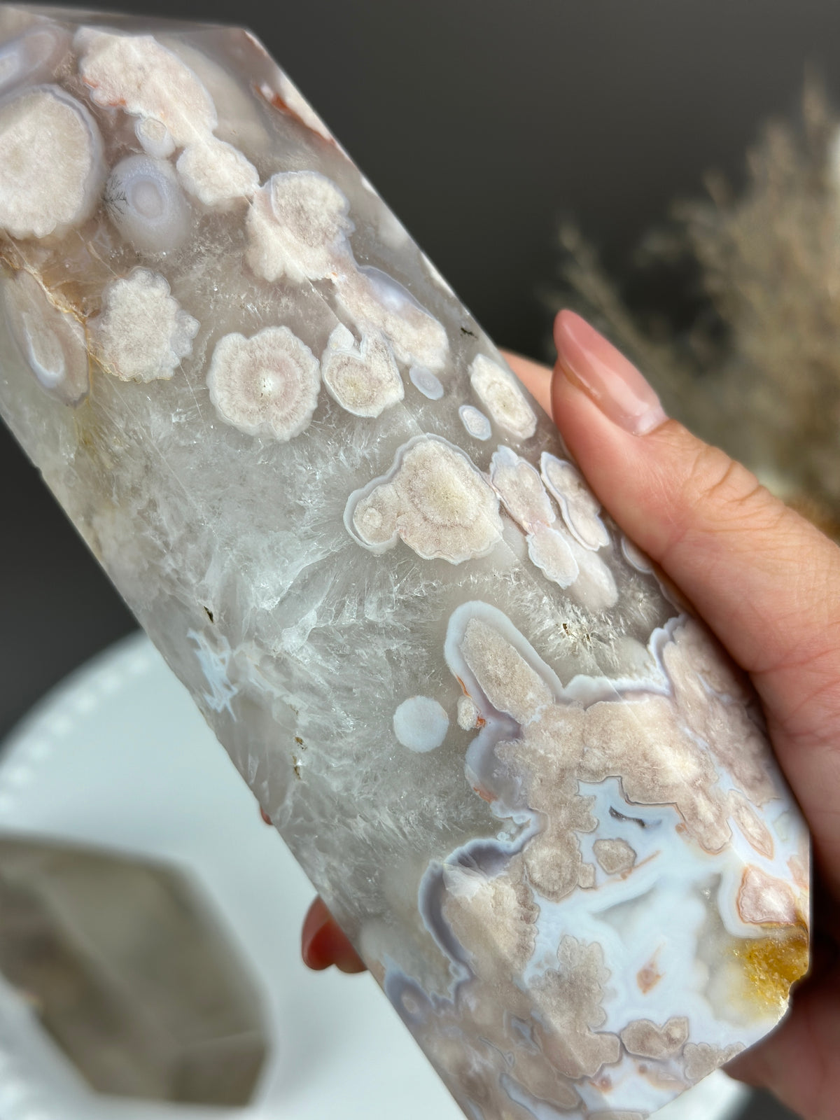 LULLABY Quartzy Milky Baby Blue Flower Agate 6” Tower