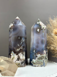 ELVIS 7” Statement Moody Blue Flower Agate tower with Black Swirls & Banding