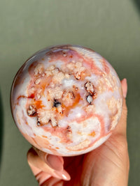 Pink Carnelian Flower Agate Sphere CREAMSICLE