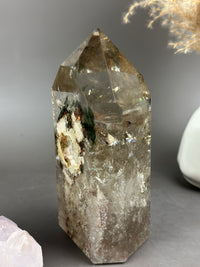 SMOKY LUSH Large Smoky Garden Quartz Tower with Rainbow Inclusions 5.75”