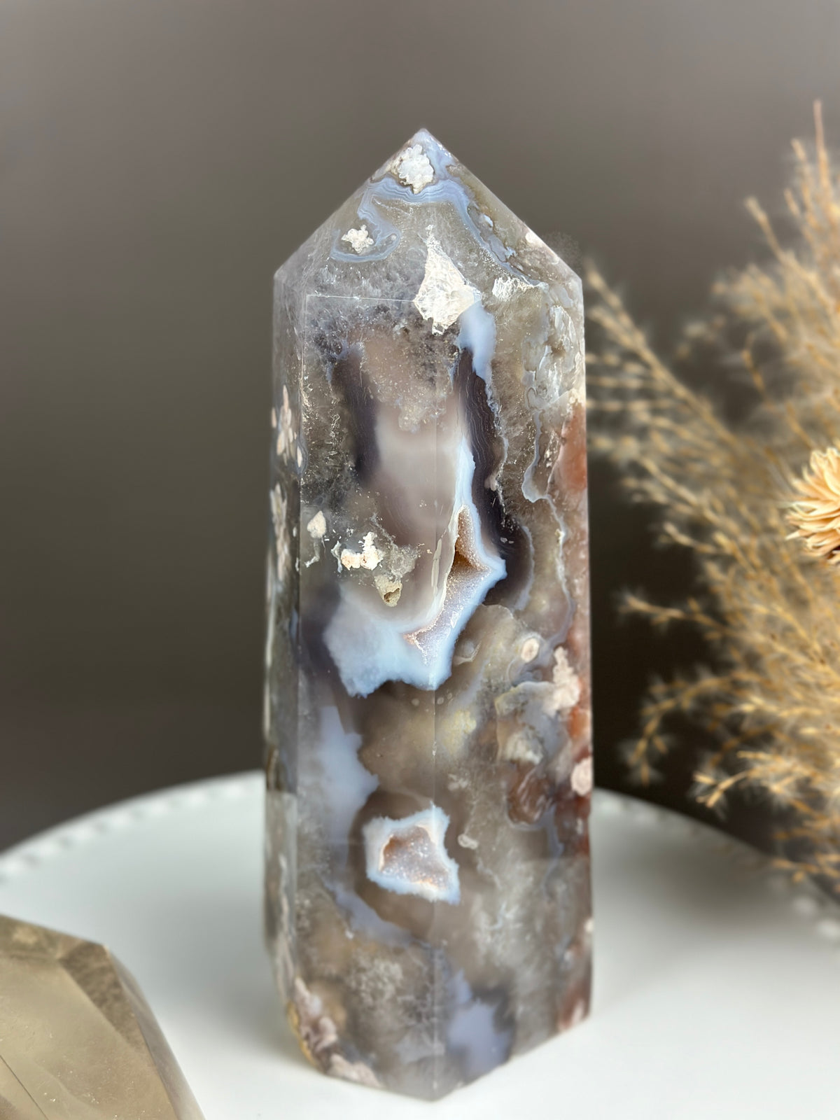 TIGER LILY Statement Flower Agate 7.75” Tower w/ Blue Rivers and Raining Flowers