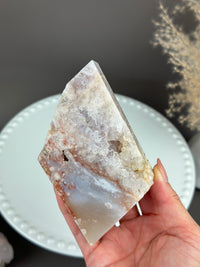 Slab Freeform Quartzy Flower Agate 1” thick with Red Swirls