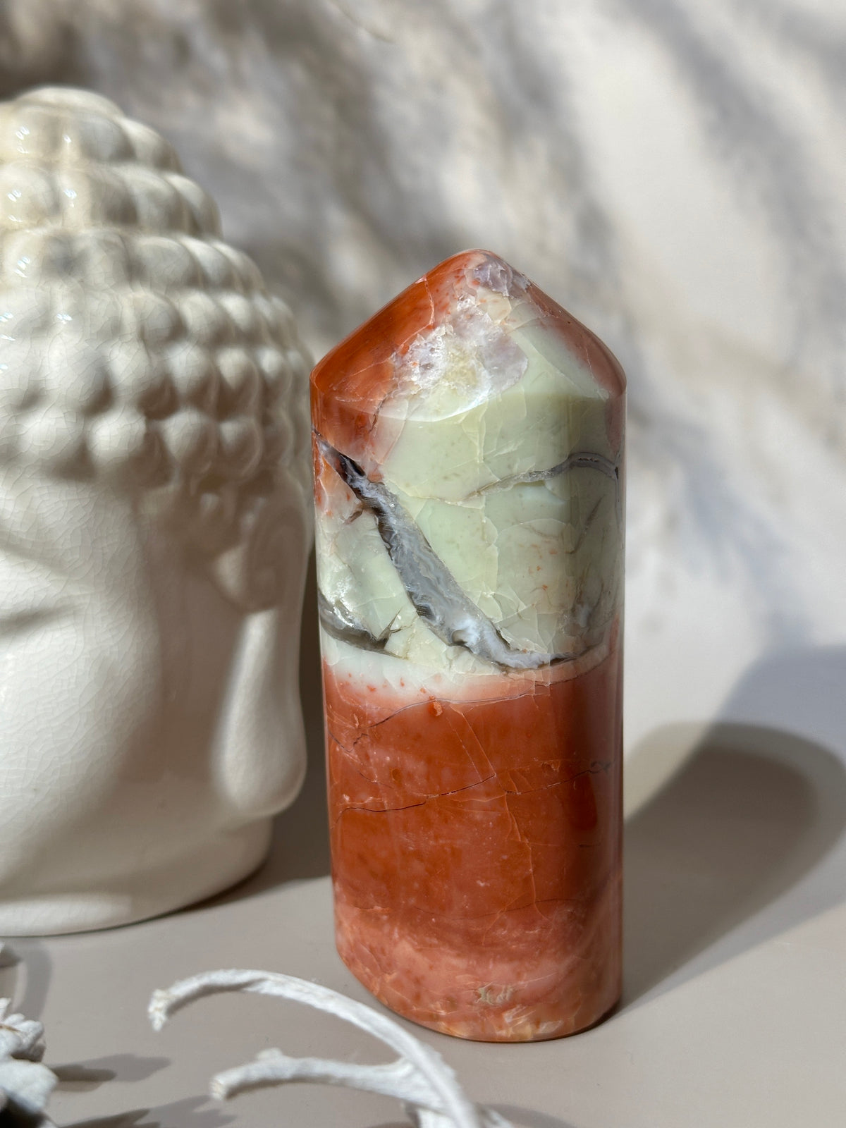 Tiffany Stone from Utah — Rare Creamy Coral Red & Pale Green Eggshell Beauty