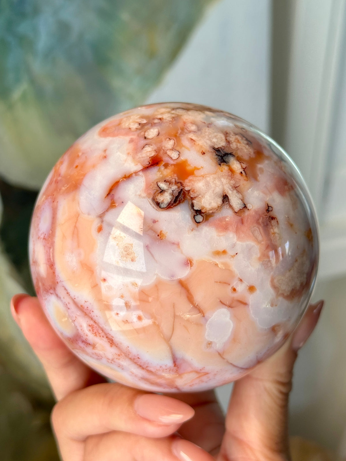 Pink Carnelian Flower Agate Sphere CREAMSICLE