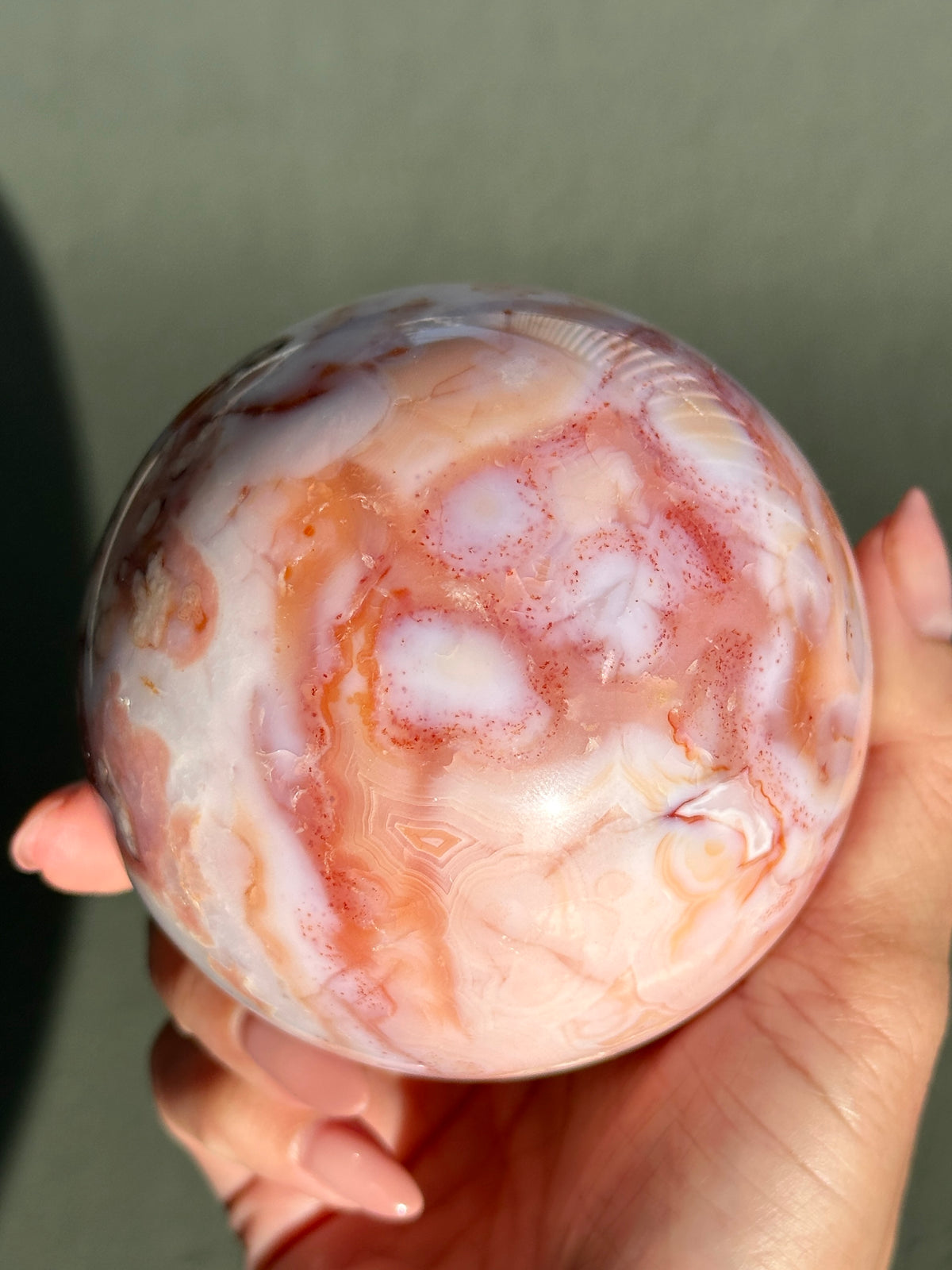 Pink Carnelian Flower Agate Sphere CREAMSICLE