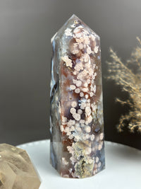 TIGER LILY Statement Flower Agate 7.75” Tower w/ Blue Rivers and Raining Flowers