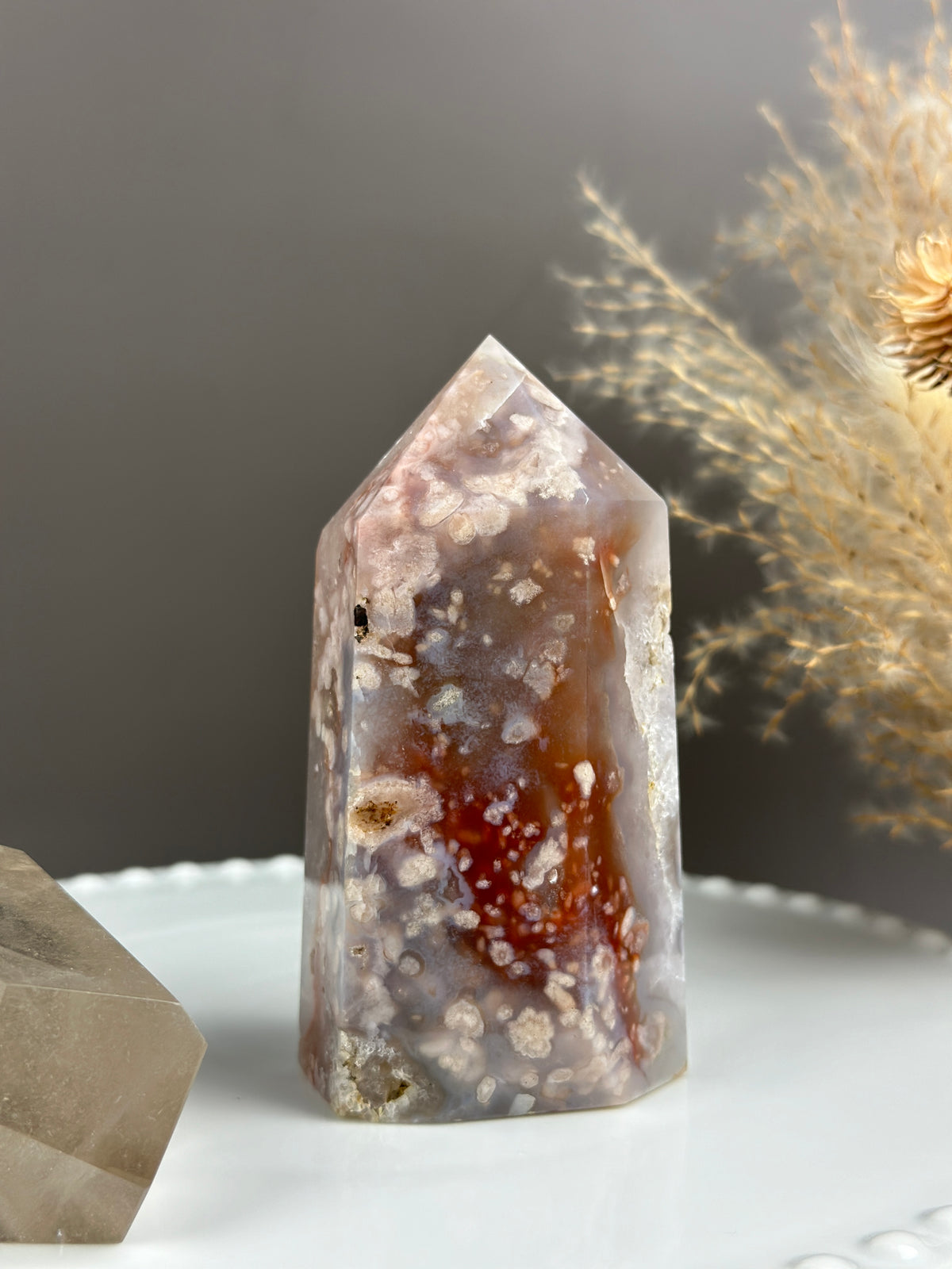 BABY T Flower Agate Tower Quartzy Strawberries 4.5"