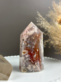 BABY T Flower Agate Tower Quartzy Strawberries 4.5"