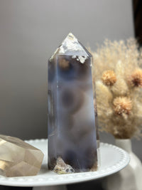 ELVIS 7” Statement Moody Blue Flower Agate tower with Black Swirls & Banding