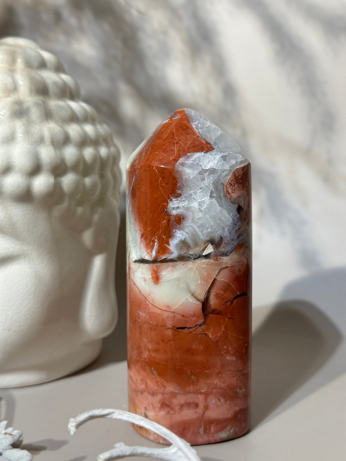 Tiffany Stone from Utah — Rare Creamy Coral Red & Pale Green Eggshell Beauty