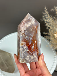 BABY T Flower Agate Tower Quartzy Strawberries 4.5"