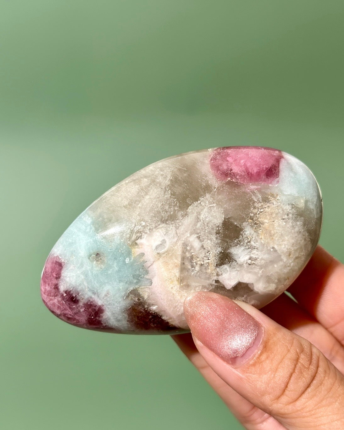 Pink Tourmaline Smoky Quartz Blue Cleavelandite Russian Palm Stone