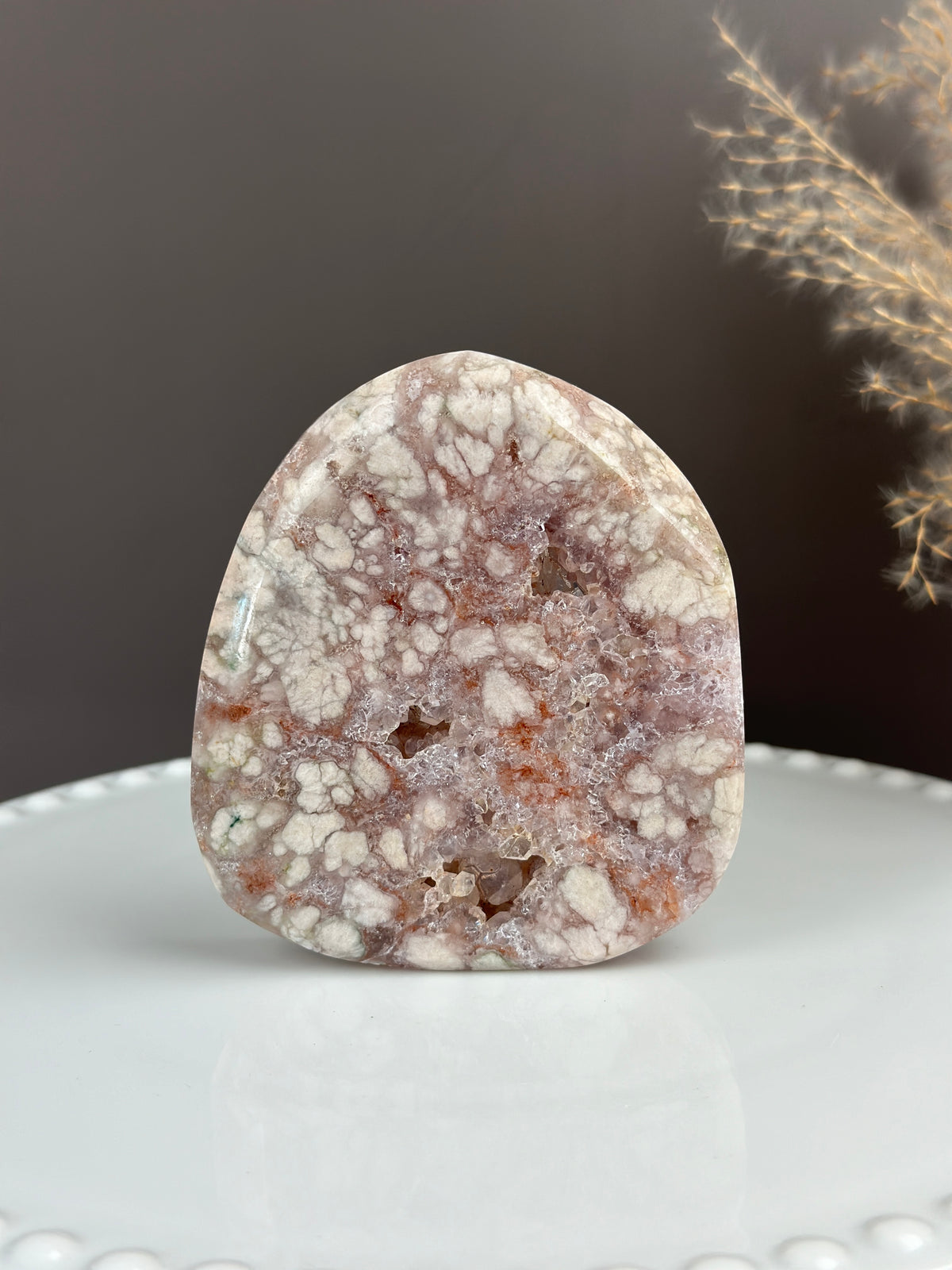 Slab Freeform Flower Agate x Amethyst Druzy 4”x3.5”