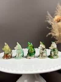 Green Flower Agate Small Crystal Fox Carving