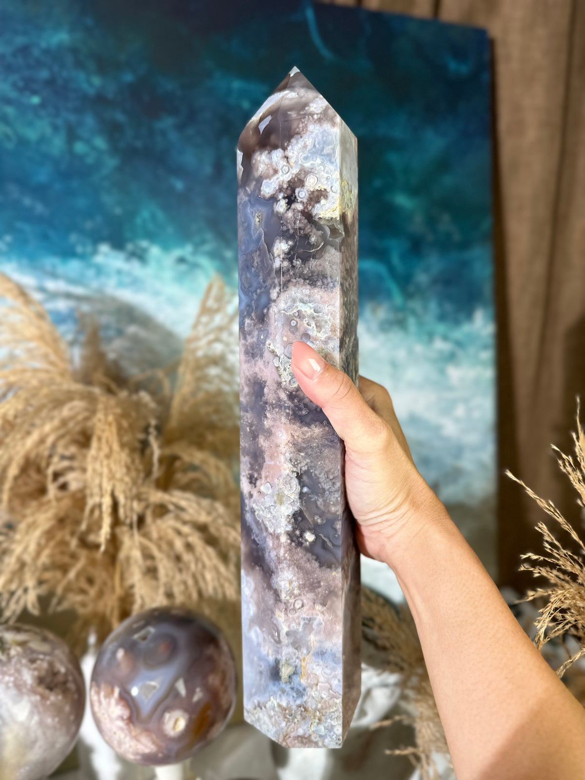 GISELLE Statement Flower Agate 13.25” Tower