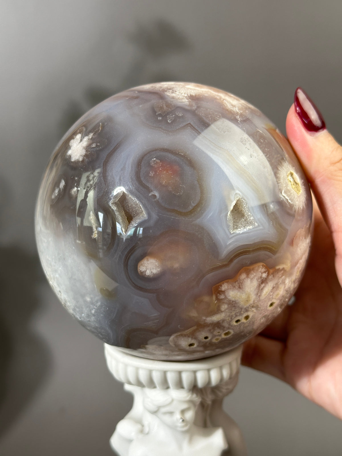 MAVIS 102mm Moody n Groovy Statement Flower Agate Sphere