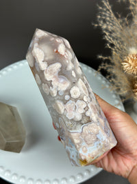 LULLABY Quartzy Milky Baby Blue Flower Agate 6” Tower