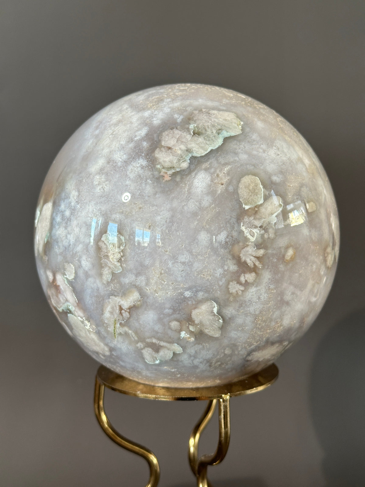 CINDERELLA Pale Pink Quartzy Flower Agate Statement Sphere 135mm
