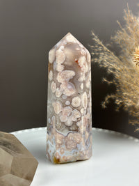 LULLABY Quartzy Milky Baby Blue Flower Agate 6” Tower