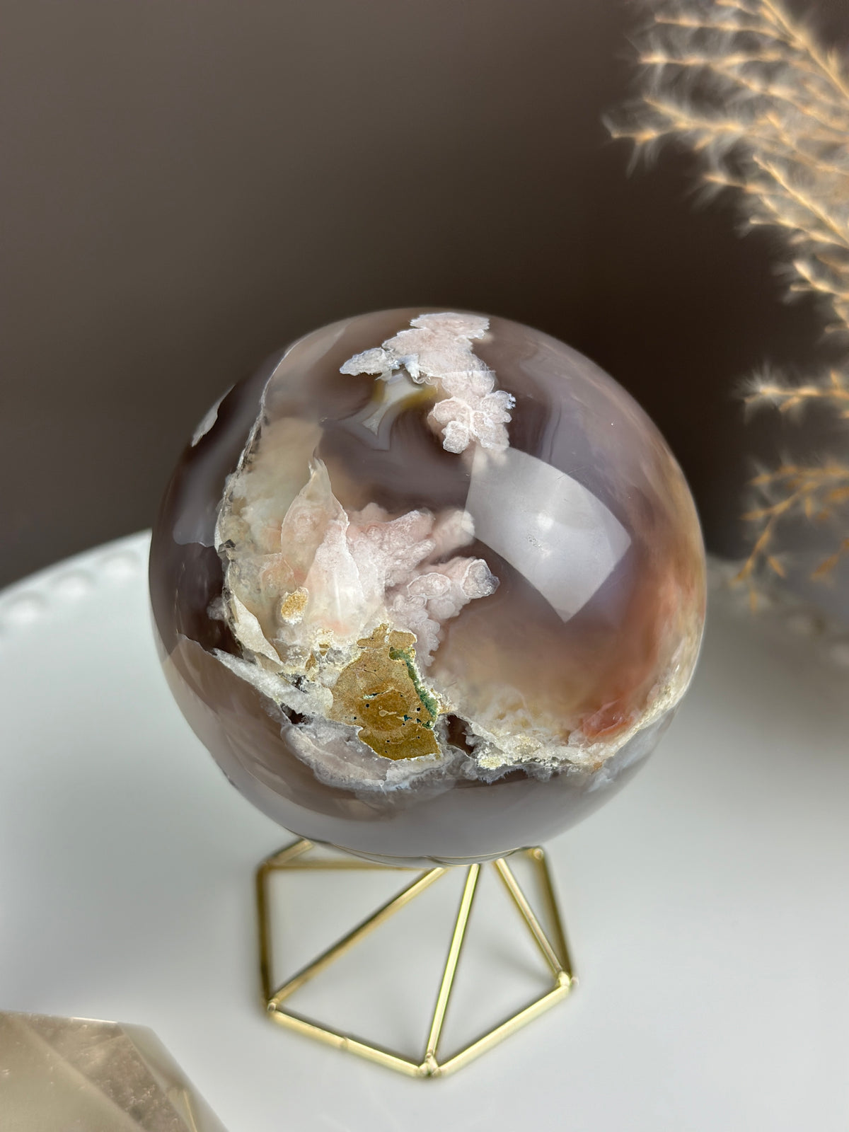 TIANA Ninja Druzy Cave Eyes Moody Flower Agate Sphere 3.2” // 82mm