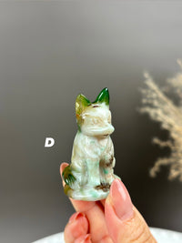 Green Flower Agate Small Crystal Fox Carving