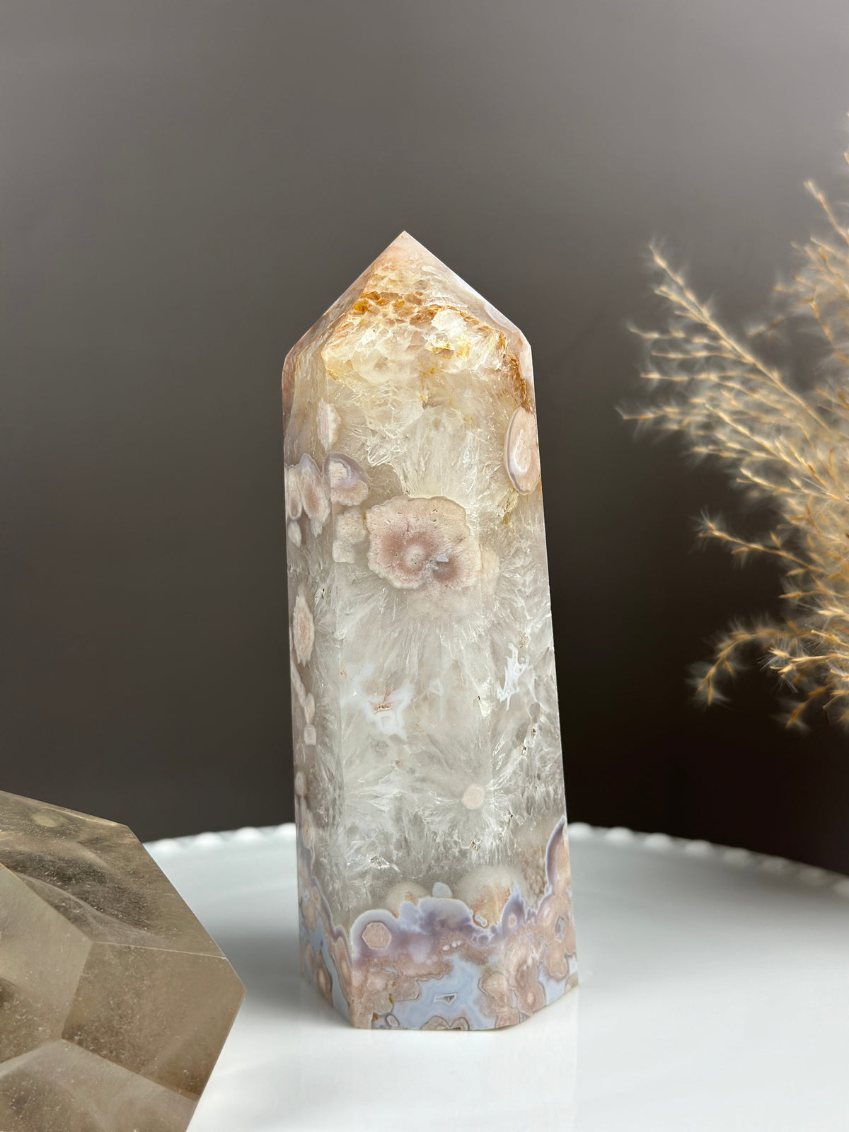 LULLABY Quartzy Milky Baby Blue Flower Agate 6” Tower