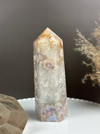 LULLABY Quartzy Milky Baby Blue Flower Agate 6” Tower