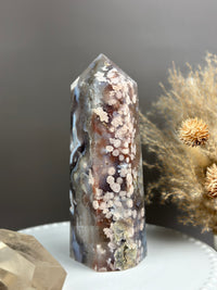 TIGER LILY Statement Flower Agate 7.75” Tower w/ Blue Rivers and Raining Flowers