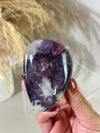 Pearly Lepidolite with Pink Tourmaline, Smoky Quartz & Cleavelandite XL Palm Stone — Russia | 6.5 oz