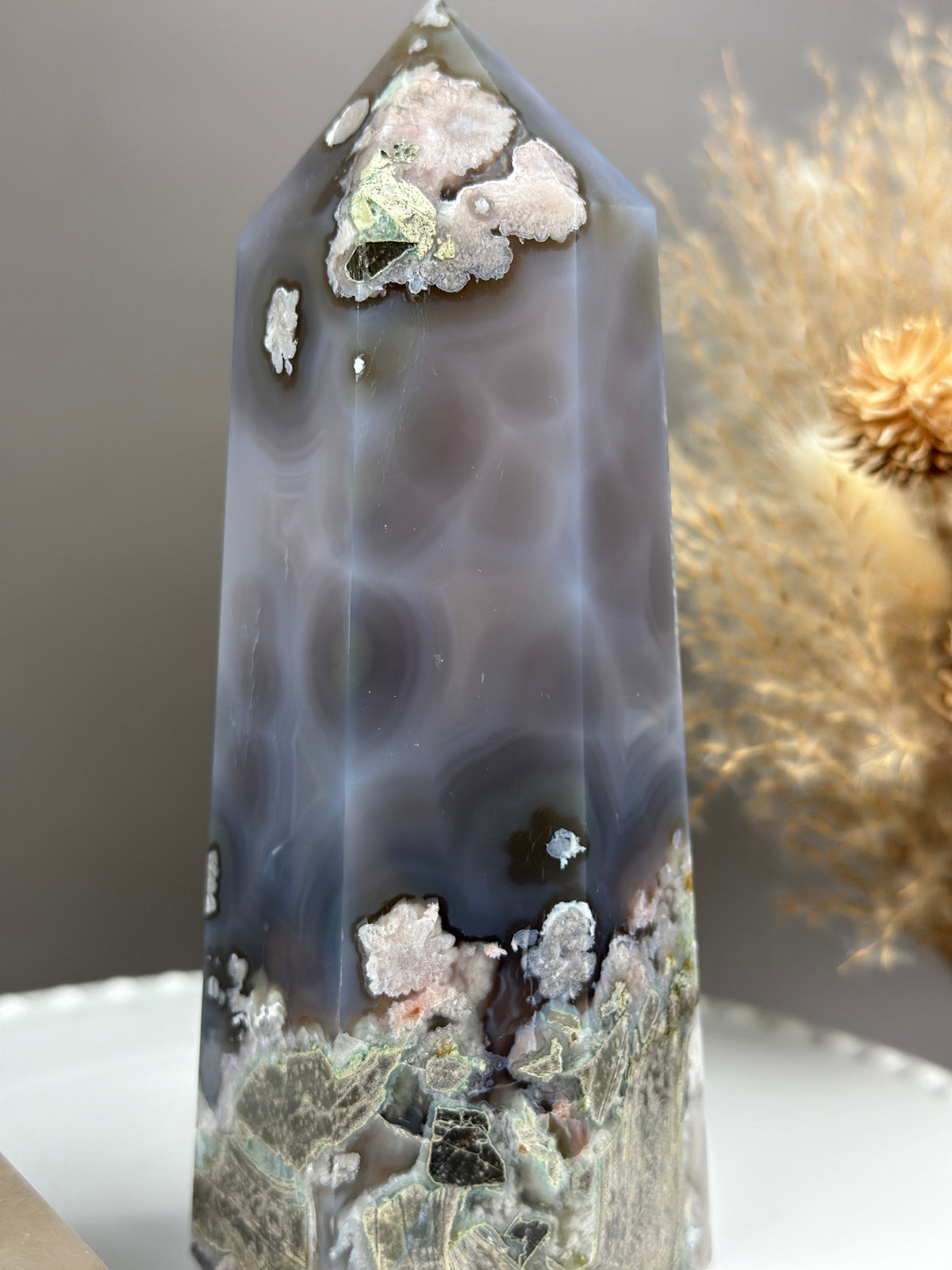 PRISCILLA Orby Moody Flower Agate 6.75” Statement Tower