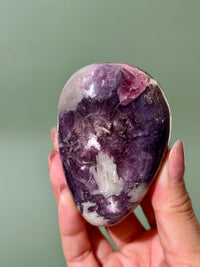 Pearly Lepidolite with Pink Tourmaline, Smoky Quartz & Cleavelandite Large Palm Stone — Russia | 6.5 oz