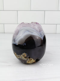Banded Agate Amethyst 3.75" Geode SKULL Carving #S9