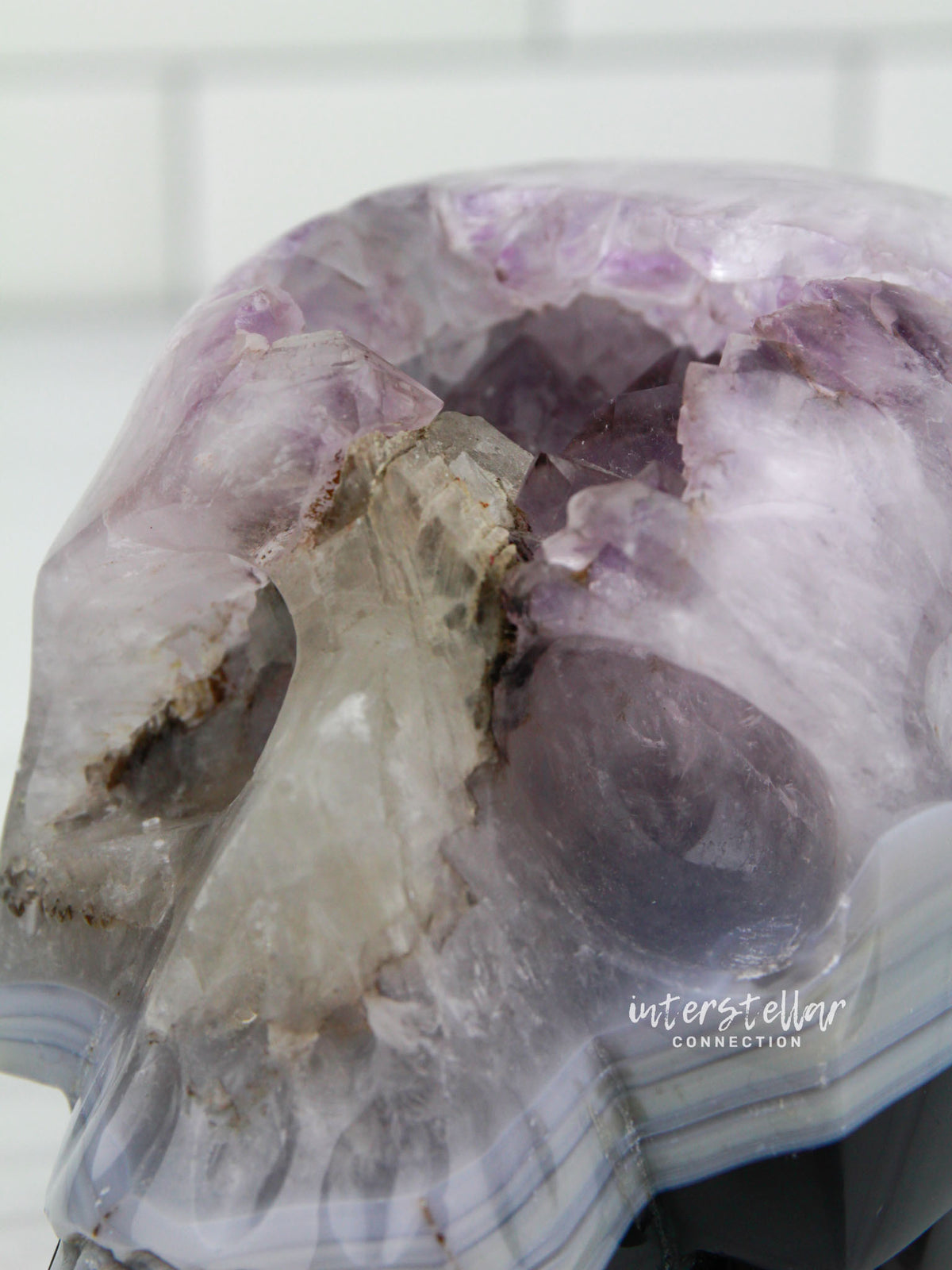 Banded Agate Amethyst 3.75" Geode SKULL Carving #S9