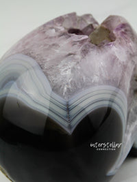 Banded Agate Amethyst 3.75" Geode SKULL Carving #S9