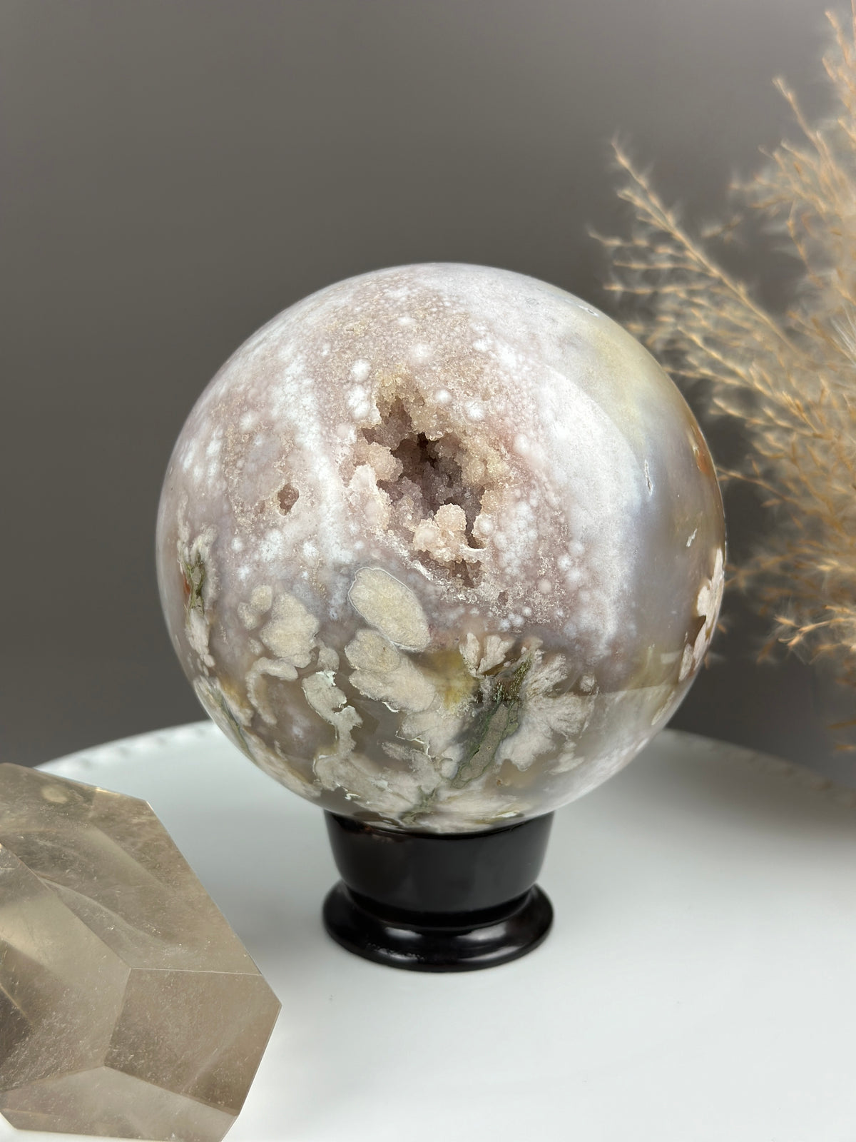 BELDA Statement Pink Amethyst x Flower Agate Sphere 4.3” // 111mm