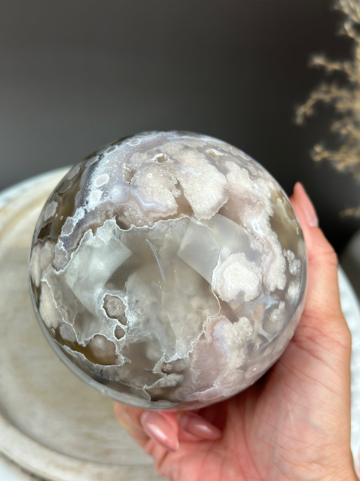 AGATHA Moody & Airbrushed Flower Agate Sphere 93mm // 3.6”