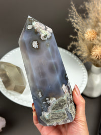 PRISCILLA Orby Moody Flower Agate 6.75” Statement Tower