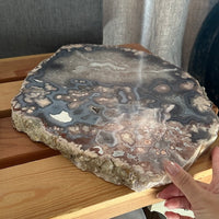 Large Quartzy Blue Peachy Pink Flower Agate Slab B