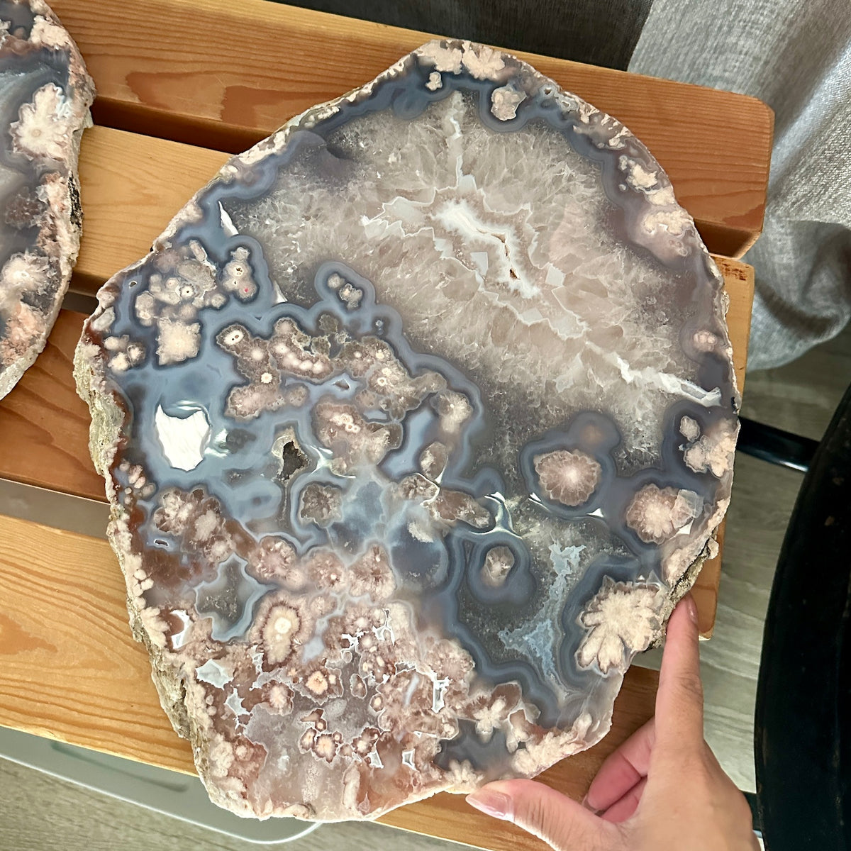 Large Quartzy Blue Peachy Pink Flower Agate Slab B