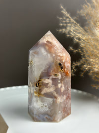 BABY T Flower Agate Tower Quartzy Strawberries 4.5"