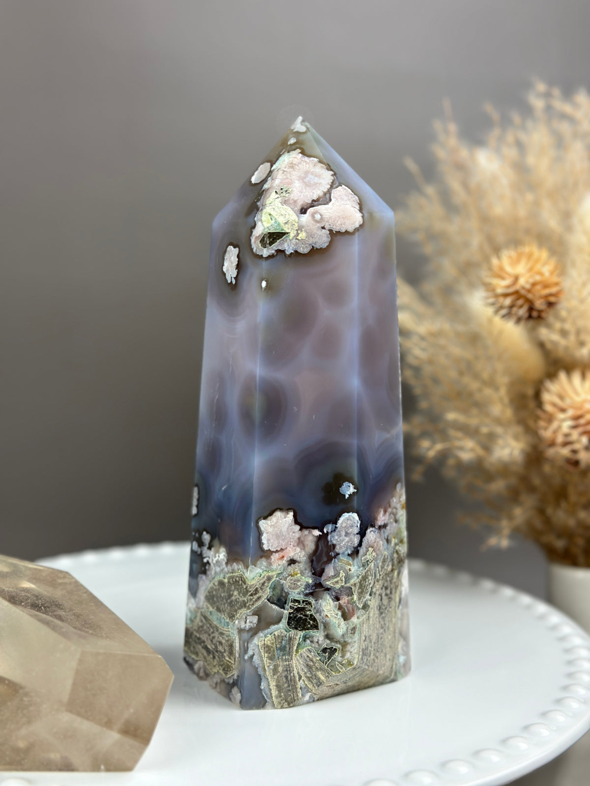 PRISCILLA Orby Moody Flower Agate 6.75” Statement Tower