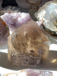 Rare Citrine Pink Lithium Quartz Tower with Rutile, Phantoms & Rainbows | Statement Collector Piece | Pink Universe