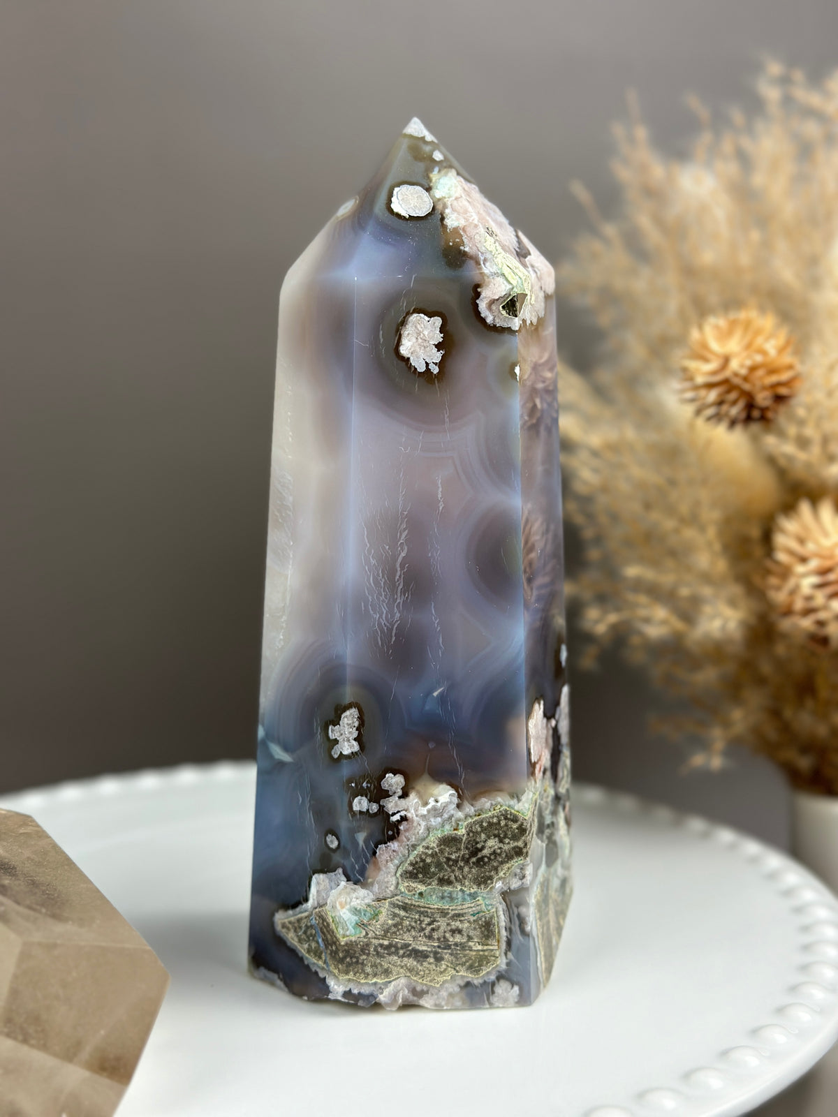 PRISCILLA Orby Moody Flower Agate 6.75” Statement Tower